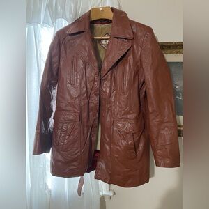 Martini Cognac Brown Leather Jacket with Removable Faux Fur Lining